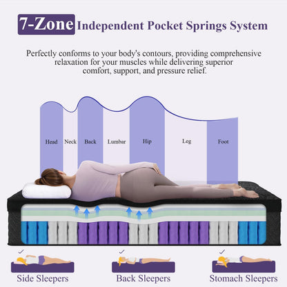 King Size Mattress, 12 Inch Luxury Hybrid King Mattress in a Box, Medium Firm Mattresses with Cooling Gel Memory Foam & Pocket Springs, Double Additional Support, 365-Night Trial