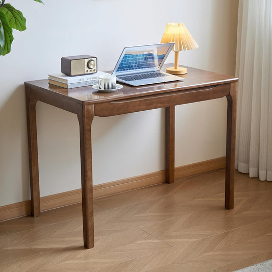 40"X24" Solid Wood Desk with Drawers,Wood Writing Desk for Small Spaces, Home Office Desks for Work, Gaming Study PC Desk for Bedroom, Student Computer Desks(Walnut, 40 Inch)