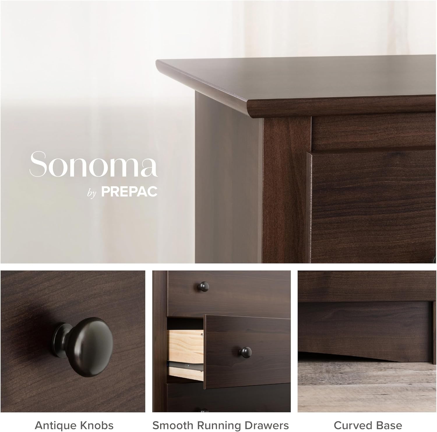 Sonoma Superior 5-Drawer Dresser for Bedroom - Spacious and Stylish Chest of Drawers, Measuring 17.75"D X 31.5"W X 44.75"H, in Espresso Finish
