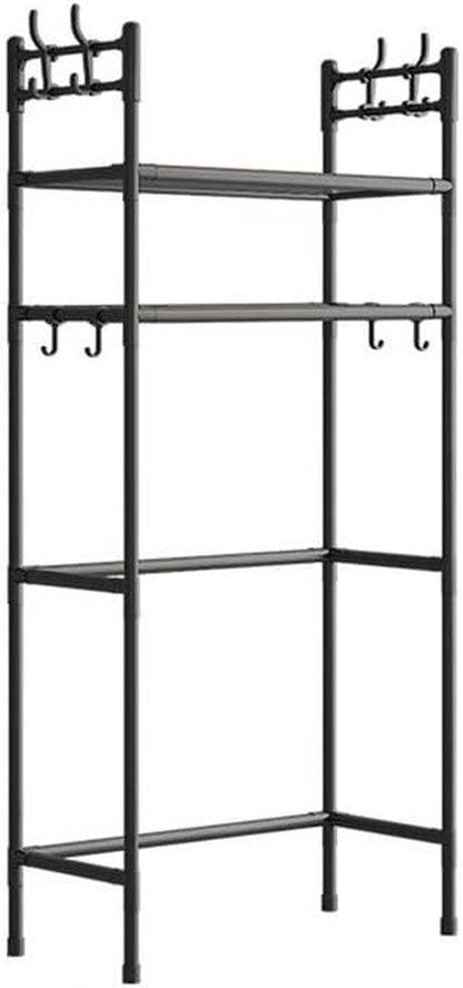 2-Tier over the Toilet Storage,Freestanding Metal Bathroom Shelves with 4 Hooks,Adjustable Shelf and Basket,Freestanding Space Saver Bathroom Shelves above Toilet for Room Black，Black