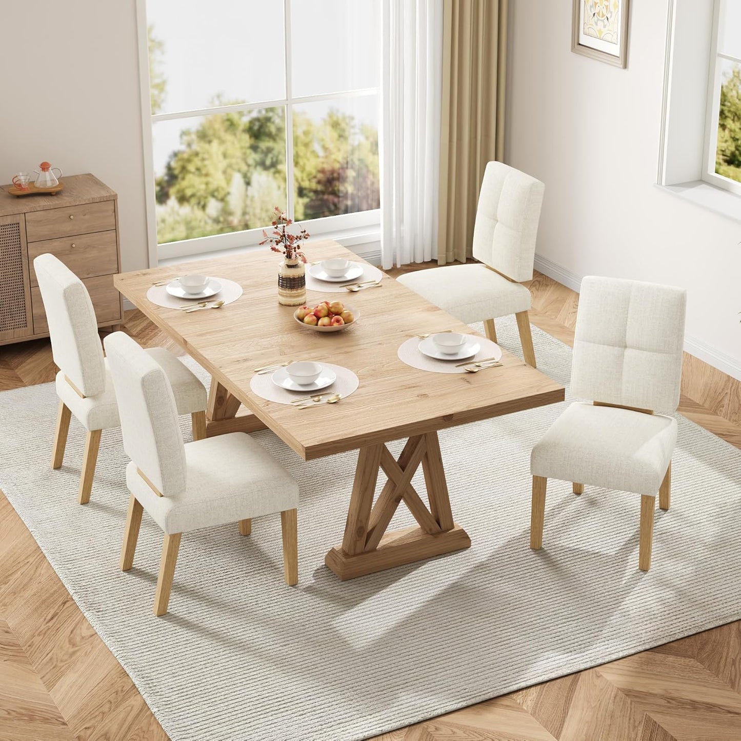 Wooden Dining Chairs Set of 4, Dining Room Chairs with Wood Legs, Cloud-Like Cushion & Reinforcement Structure Design for Kitchen/Living Room/Restaurant, Easy Assembly