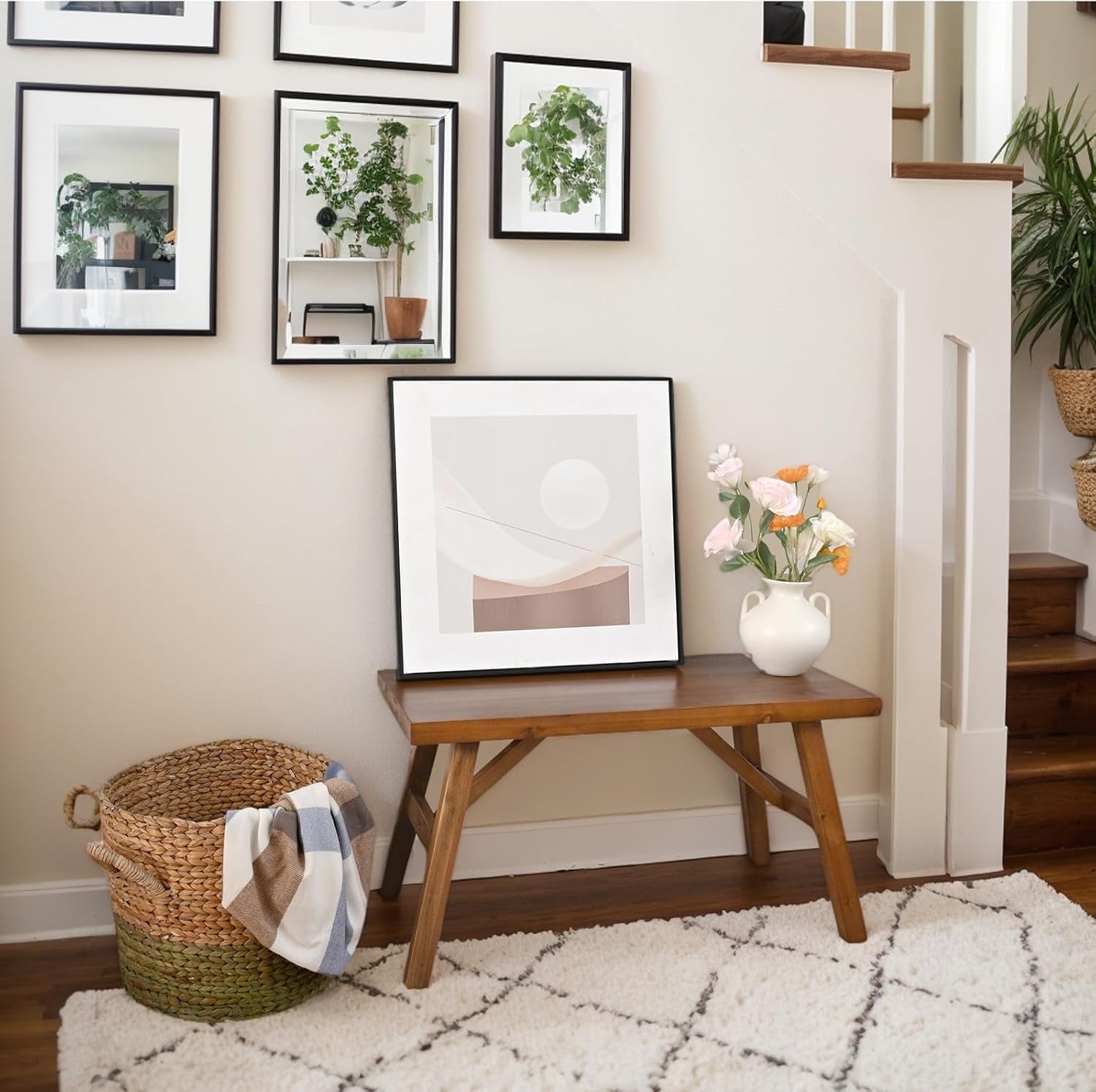 Handcrafted Solid Wood Bench, 30" - Farmhouse-Style Entryway Seating for Living & Dining Room, Rustic Design, Natural Finish