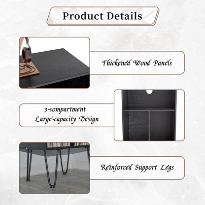 Record Player Stand, Turntable Stand Vinyl Record Storage Cabinet with Metal Legs, End Table Holds up to 120 Albums for Living Room, Bedroom, Office (Black)