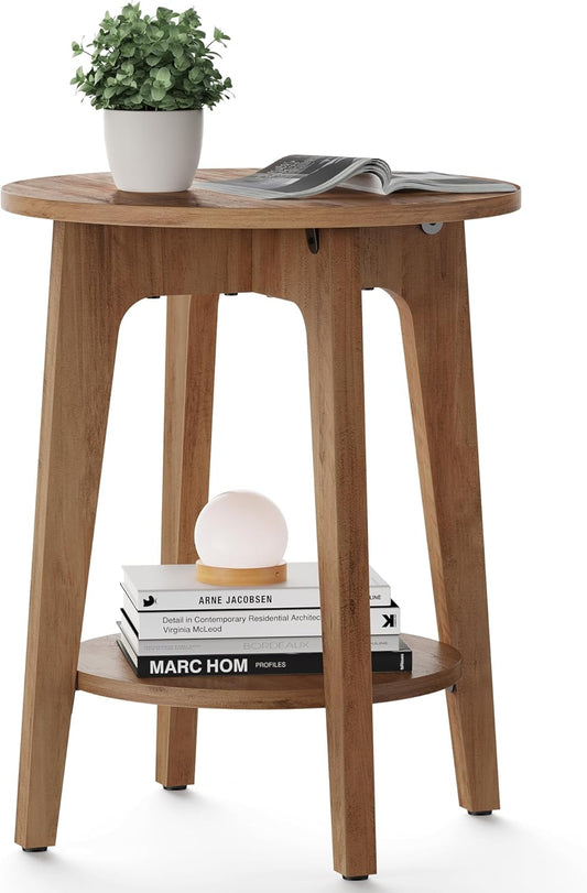 Side Table, Small round End Table with Lower Shelf, Nightstand for Small Spaces, Living Room, Bedroom, Rustic Walnut ULET283T41