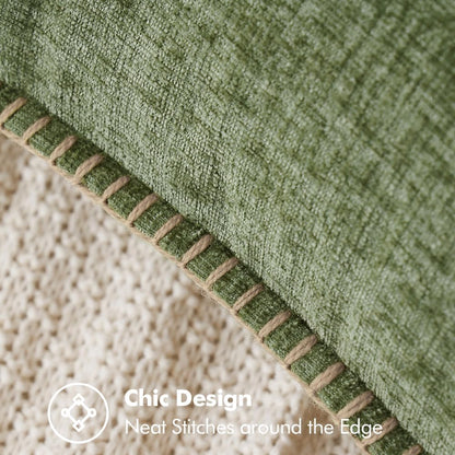 Pack of 2 Fall Couch Throw Pillow Covers 18X18 Inch Sage Green Farmhouse Decorative Pillow Covers with Stitched Edge Soft Chenille Solid Dyed Spring Pillow Covers for Sofa Bed Living Room