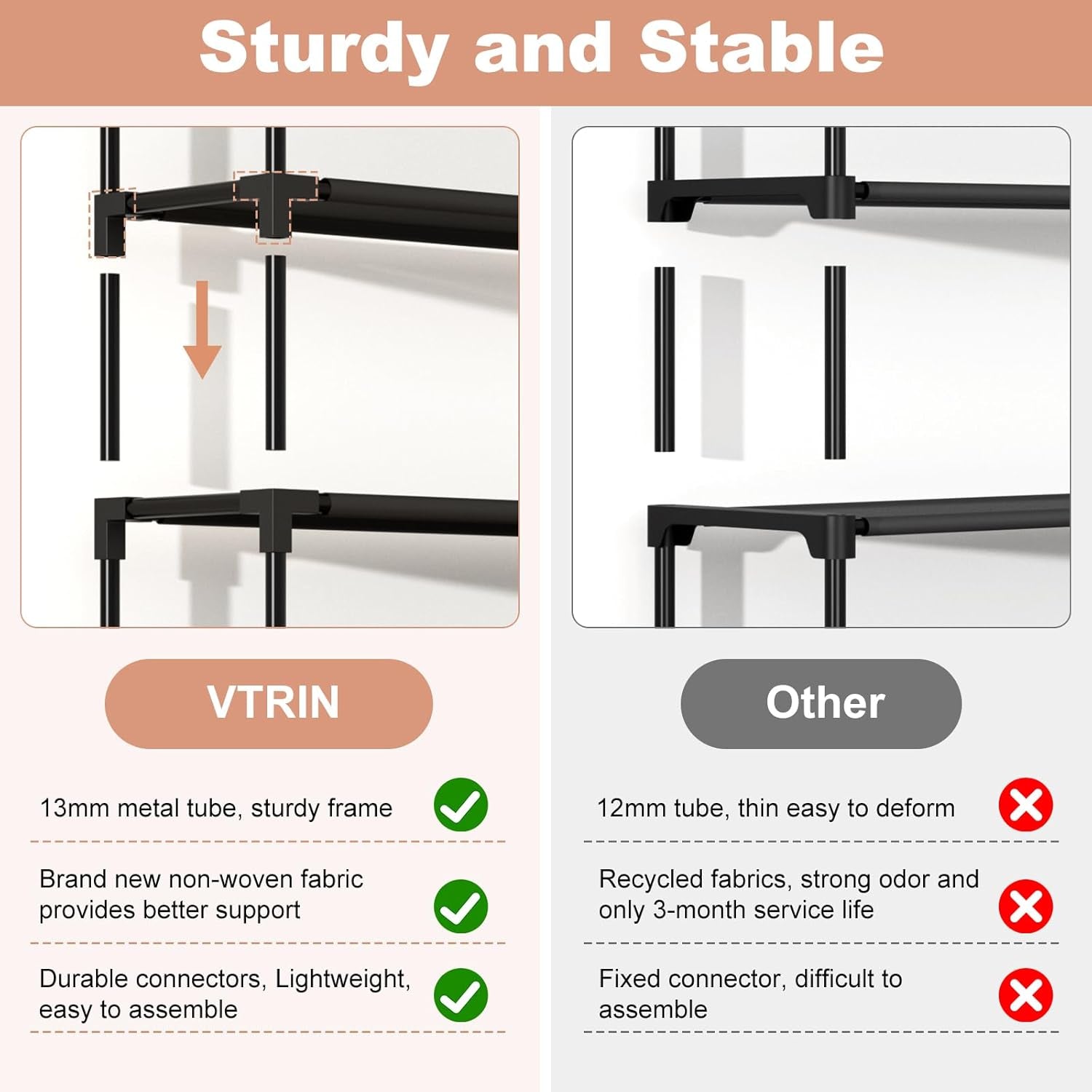 10 Tier Shoe Rack Tall Large Capacity 50 Pair Wide Shoe Organizer with Two Hooks Sturdy Metal Shoe Shelf for Entryway, Closet, Bedroom