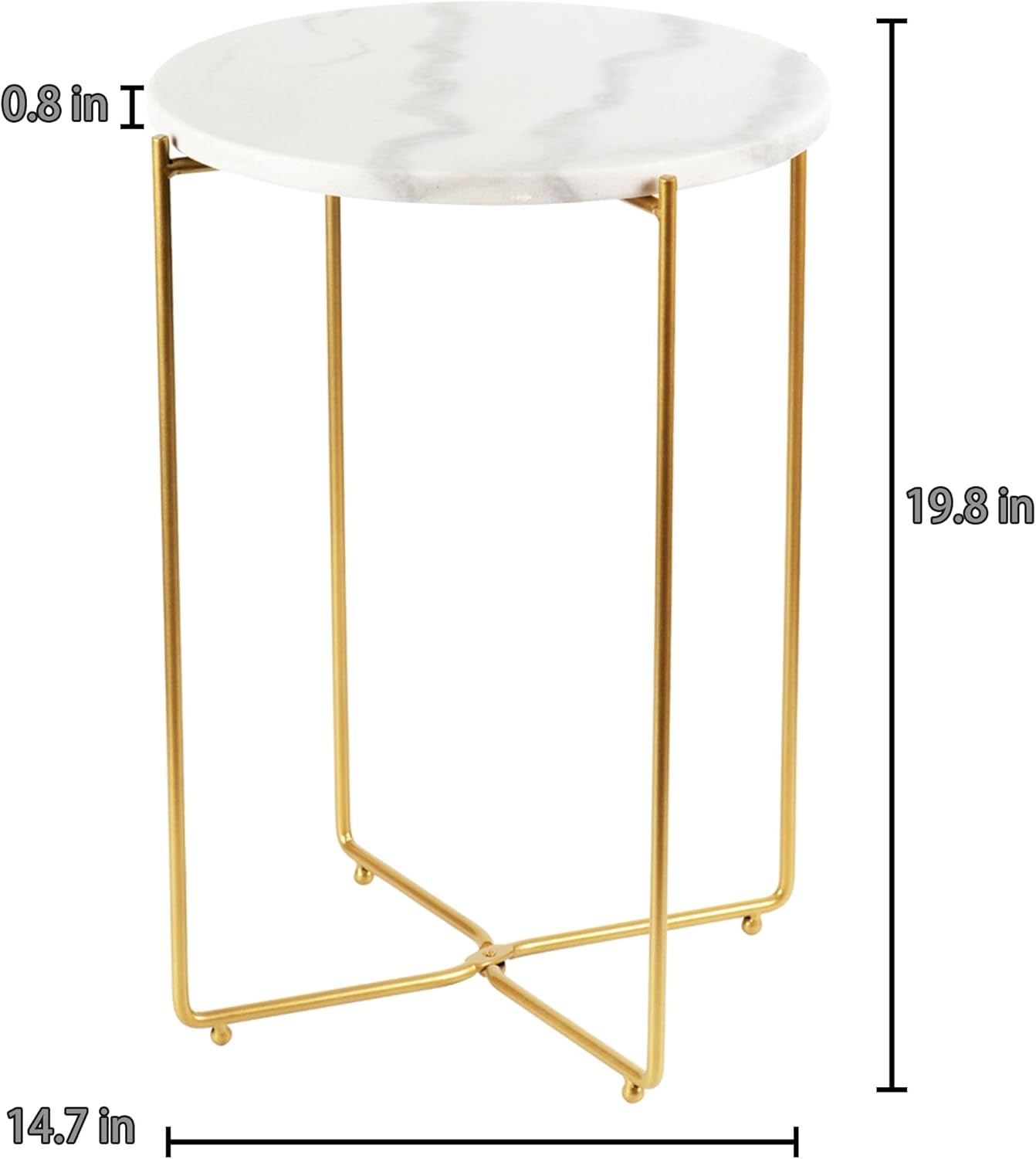 Real Marble Top Gold Metal round 15 in Side End Table with Modern Lightweiht Bedside Small Coffee Table Plant Stand for Living Room Bedroom Small Space