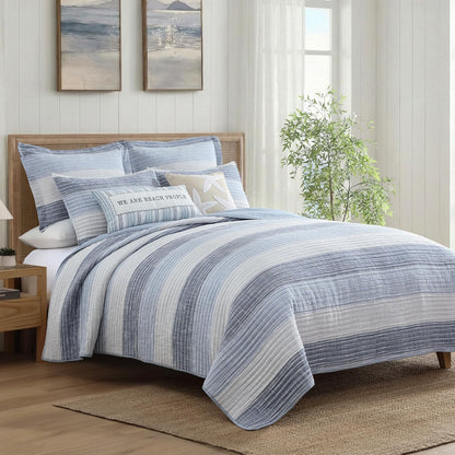 – Sand Stripes Blue King Pillow Sham Set of 2 – 20X36In – Textured Stripe – Blue and White – Cotton – Tie Closure