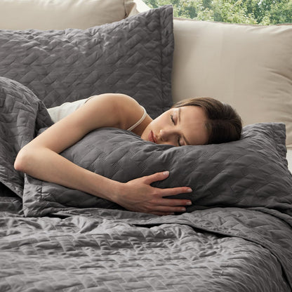 Quilts King Size - Grey Bedspreads King Size with Basket Weave Pattern, Soft Quilt Bedding Set, Lightweight Comforter Set Coverlet for All Seasons with 2 Pillow Shams (106" X 96")