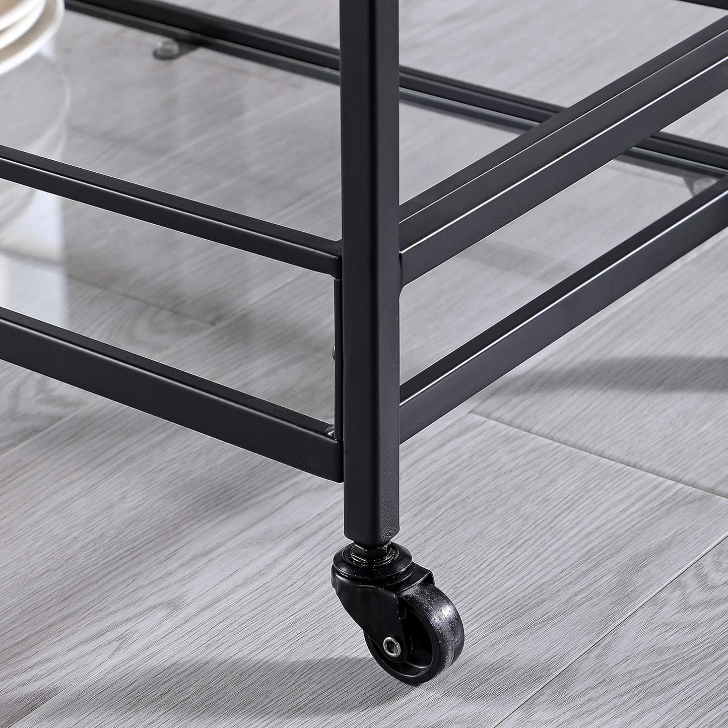 & Co. Black Francesca Bar Cart, 2 Tier Mobile Mini Bar, Kitchen Serving Cart and Coffee Station with Storage for Wine and Glasses, Metal and Glass, Modern