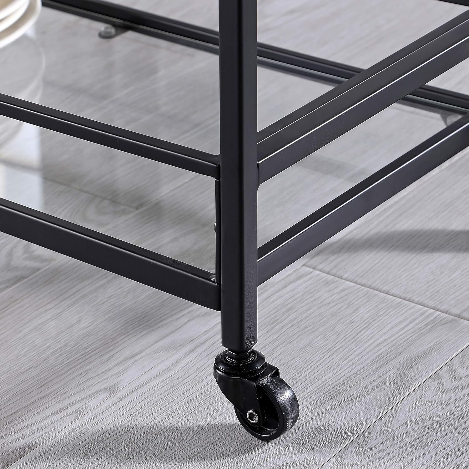 & Co. Black Francesca Bar Cart, 2 Tier Mobile Mini Bar, Kitchen Serving Cart and Coffee Station with Storage for Wine and Glasses, Metal and Glass, Modern