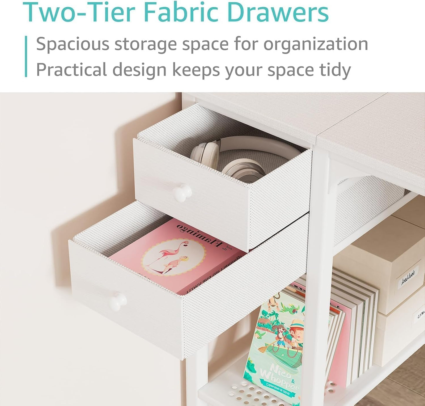 White Small Desk with Drawers - 40 Inch Computer Desk for Small Space Home Office, Modern Simple Study Writing Table PC Desks