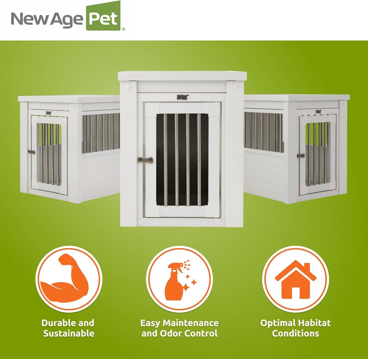 ECOFLEX Dog Crate Furniture End Table, Durable Wood-Plastic Composite, Stainless Steel Latch, Easy Assembly, Ideal for Dogs up to 20Lbs, Antique White Small