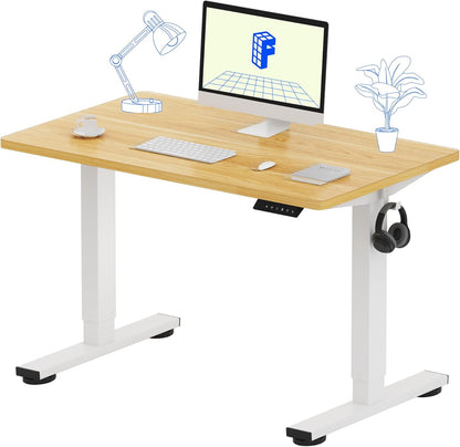 EN1 One-Piece Standing Desk 40 X 24 Inches Height Adjustable Desk Electric Sit Stand up Desk Home Office Desks Computer Workstation (White Frame + Maple Desktop)