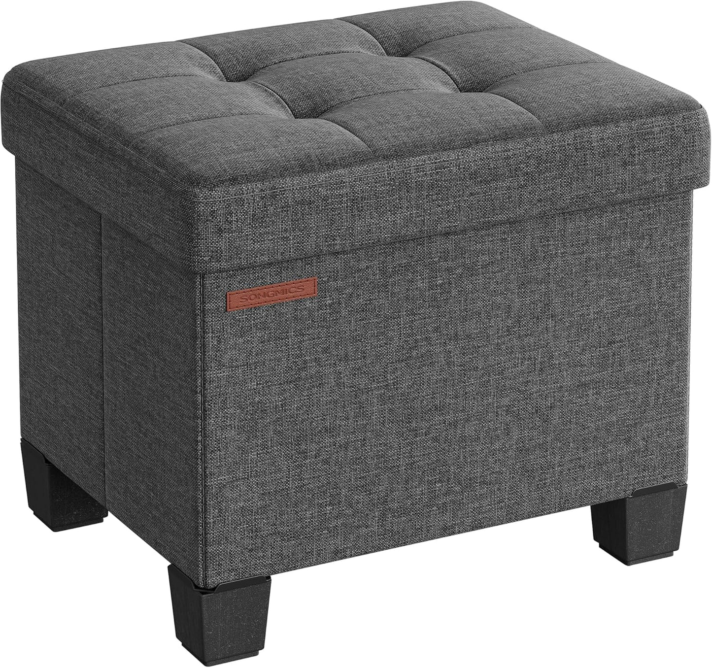 15 Inches Cube Storage Ottoman, Bedroom Bench with Storage, Foot Stool with Feet, Holds up to 660 Lb, Dark Gray ULSF14GYZ