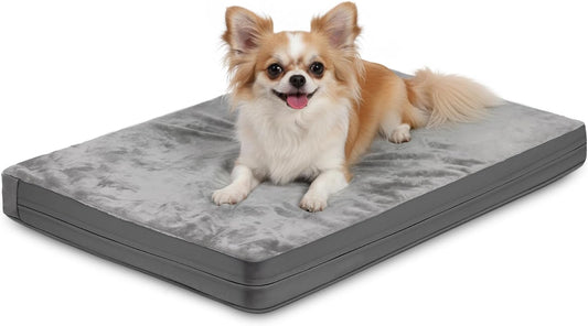 Waterproof Small Dog Bed Crate Pad 24 Inch, Washable Puppy Bed Orthopedic with Removable Cover Reversible, Foam Dogs Bed, Cat Bed Kennel Pad 23" X17, Durable Anti-Slip Bottom, Gray