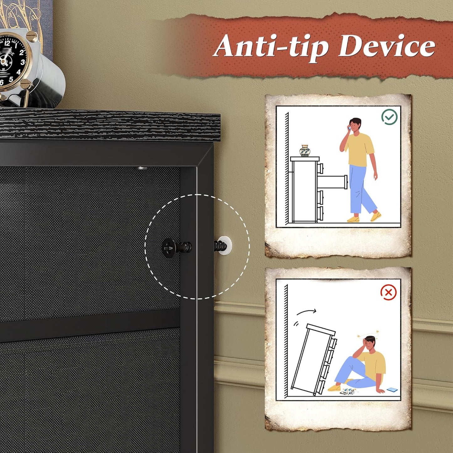 55" Long Dresser for Bedroom with 12 Fabric Drawers, Entertainment Center for 60 Inch TV Dressers & Chests of Drawers Large Organizer, Living Room, Metal Frame, Wood Top, Black