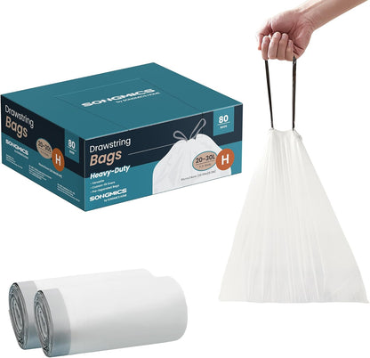 Trash Bags for 8-Gallon (30 L) Trash Cans, Drawstring Kitchen Garbage Bags, Pre-Separated, Liner Code 30A, 2 Rolls, 90 Count, White UKRB30A02