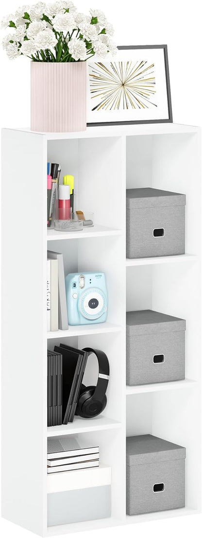 LUDER Book Shelf, 7-Cube Bookshelf, Bookcase with Open Shelves, 9.4 X 19.5 X 41.7, Easy Assembly, for Living Room, Bedroom, Home Office, Plain White