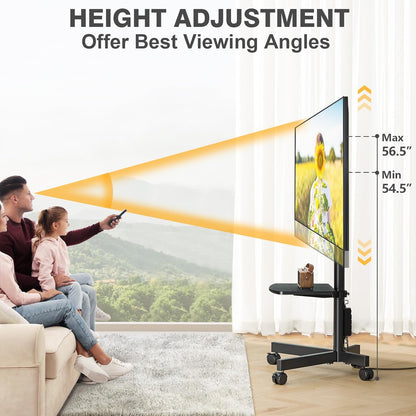 Mobile TV Stand with Power Outlet, Tilt Rolling TV Cart for 23-65 Inch LCD LED OLED Flat Curved Screen Tvs up to 88 Lbs, Height Adjustment Portable TV Stand on Wheels, Max VESA 400X400Mm