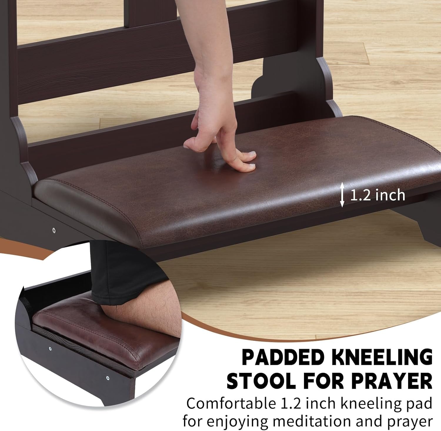 Prayer Bench Kneeler, Wooden Prayer Kneeler for Home, Prayer Bench for Kneeling at Home, Padded Kneeler Shelf for Kneeling at Home, Church Prayer Bench Stool Table with Cushion