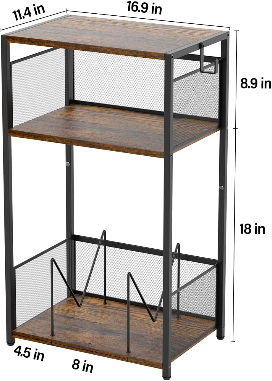3-Tier Record Player Stand with Storage for up to 100 Vinyl Albums, Turntable Shelf with Brown Finish for Living Room & Bedroom