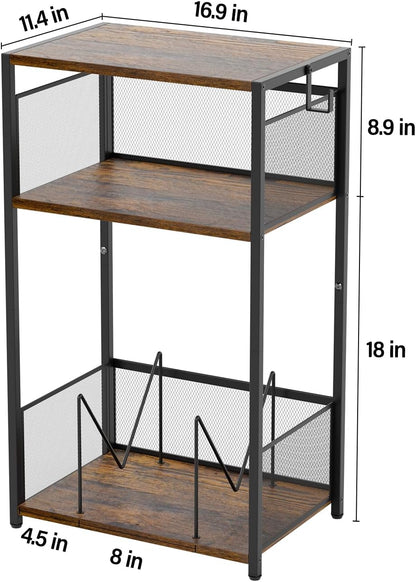 3-Tier Record Player Stand with Storage for up to 100 Vinyl Albums, Turntable Shelf with Brown Finish for Living Room & Bedroom