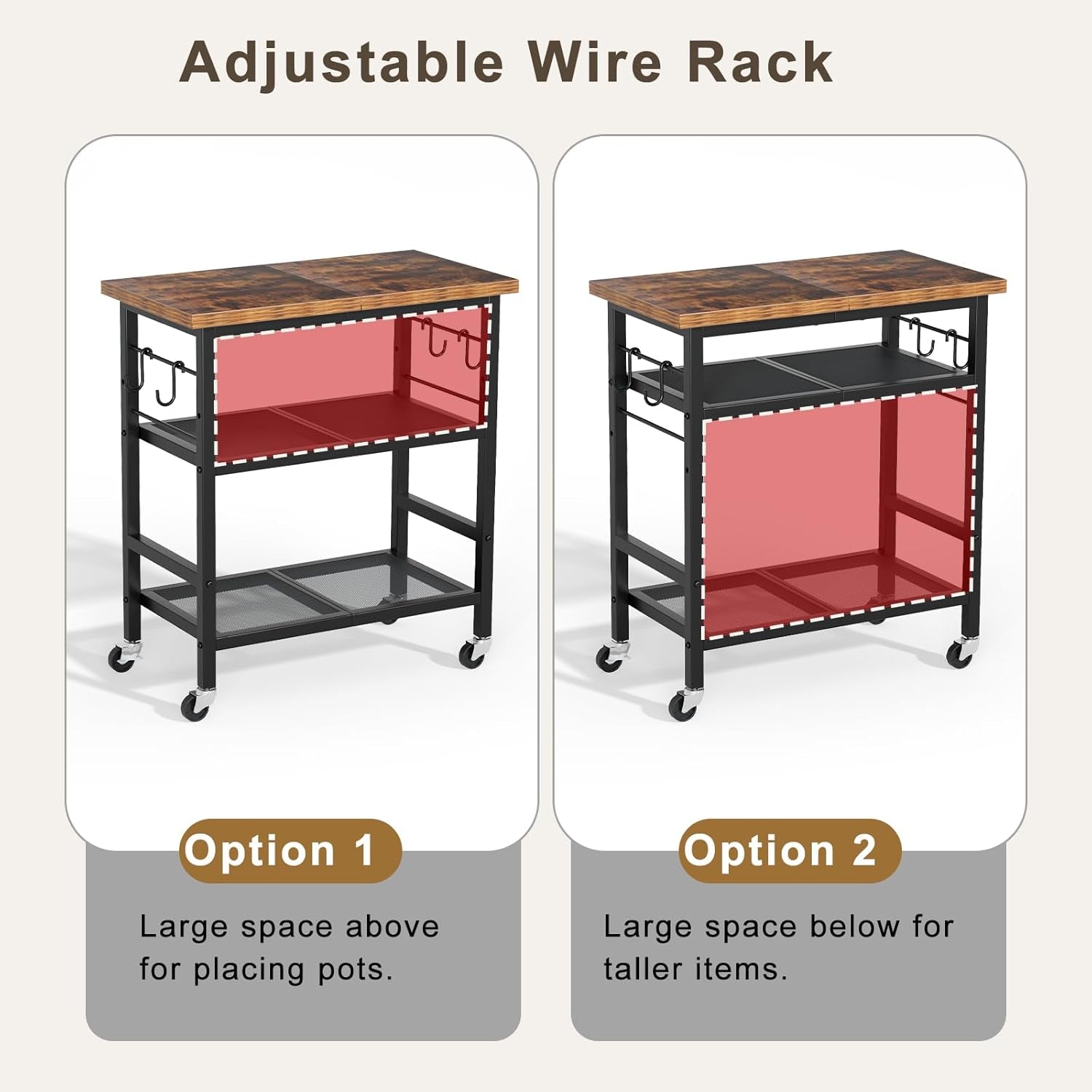 Rolling Kitchen Microwave Cart, 3 Tier Microwave Stand with Wheels, Bathroom Organizers and Storage Shelf, Coffee Bar Table Station, Utility Side Table for Kitchen, Living Room Office, Brown