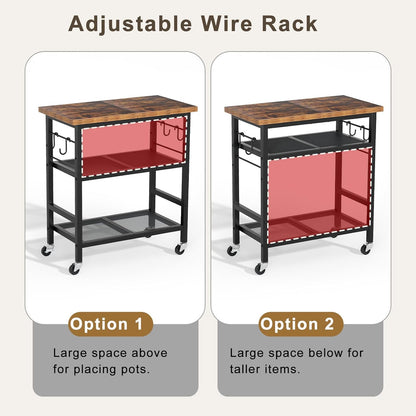 Rolling Kitchen Microwave Cart, 3 Tier Microwave Stand with Wheels, Bathroom Organizers and Storage Shelf, Coffee Bar Table Station, Utility Side Table for Kitchen, Living Room Office, Brown