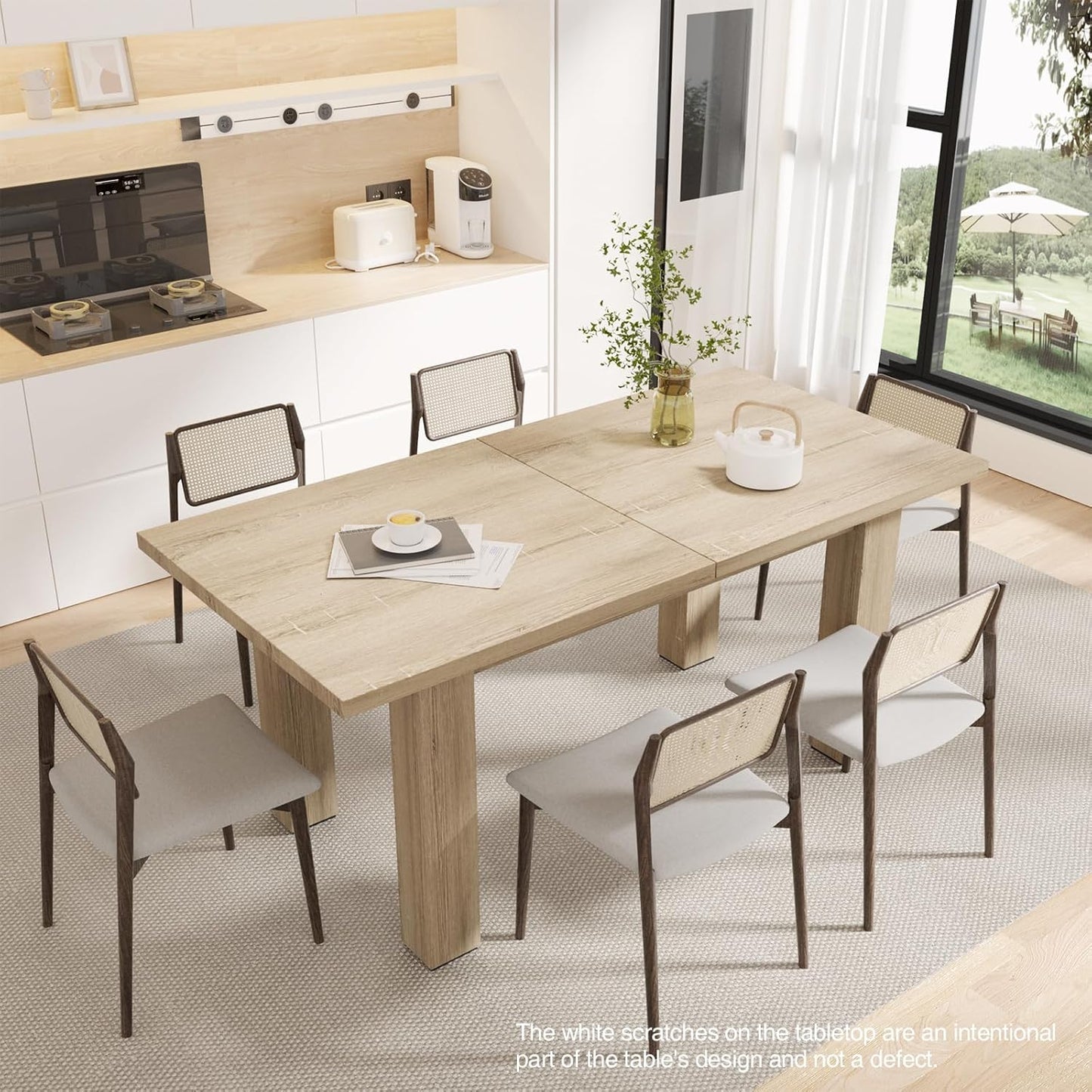 Extendable Dining Table for 6 8 10, 55'' to 78" Wood Kitchen Table Mid Century Modern Large Transformer Rectangle Dining Room Table Space Saving for Small Apartment Conference, Oak