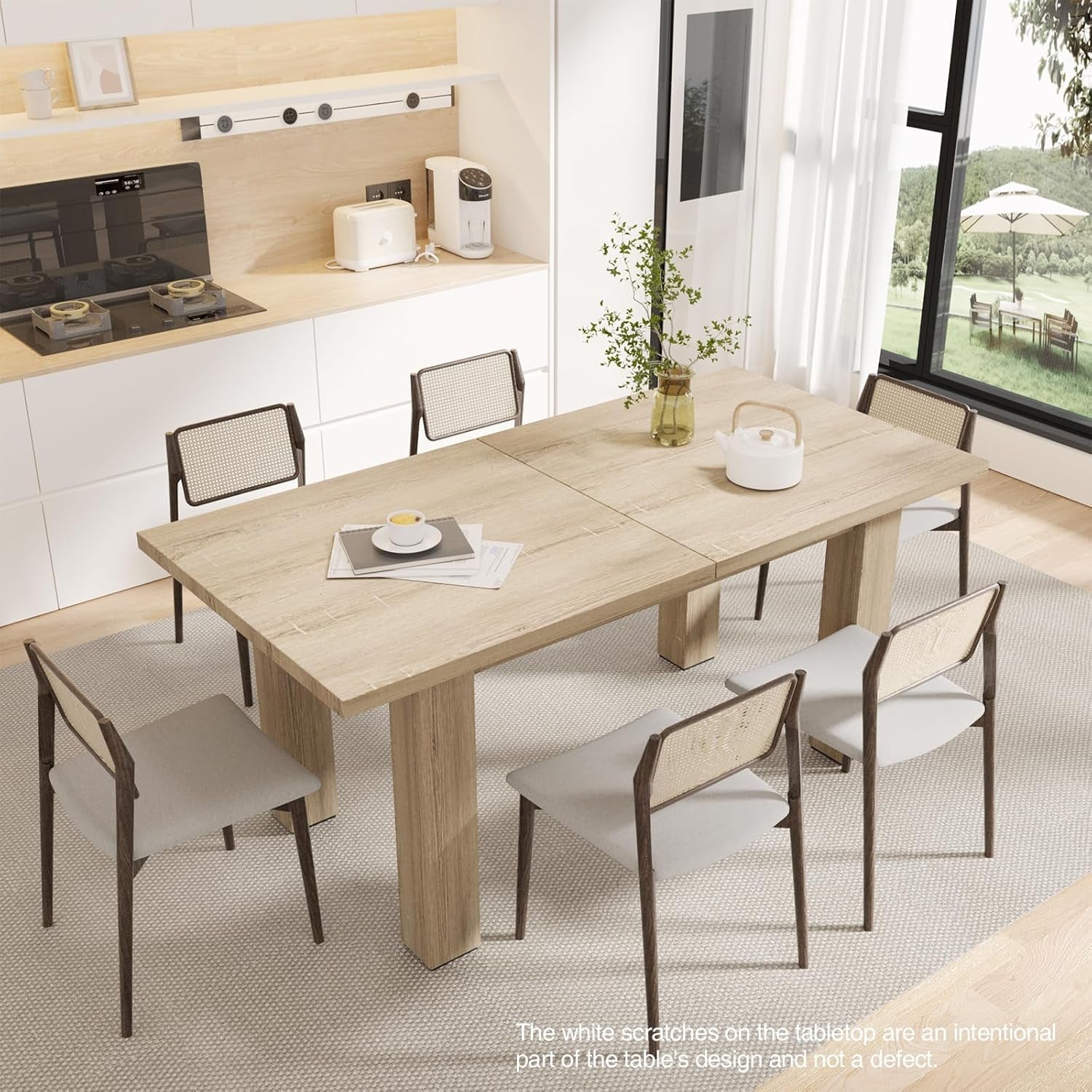 Extendable Dining Table for 6 8 10, 55'' to 78" Wood Kitchen Table Mid Century Modern Large Transformer Rectangle Dining Room Table Space Saving for Small Apartment Conference, Oak