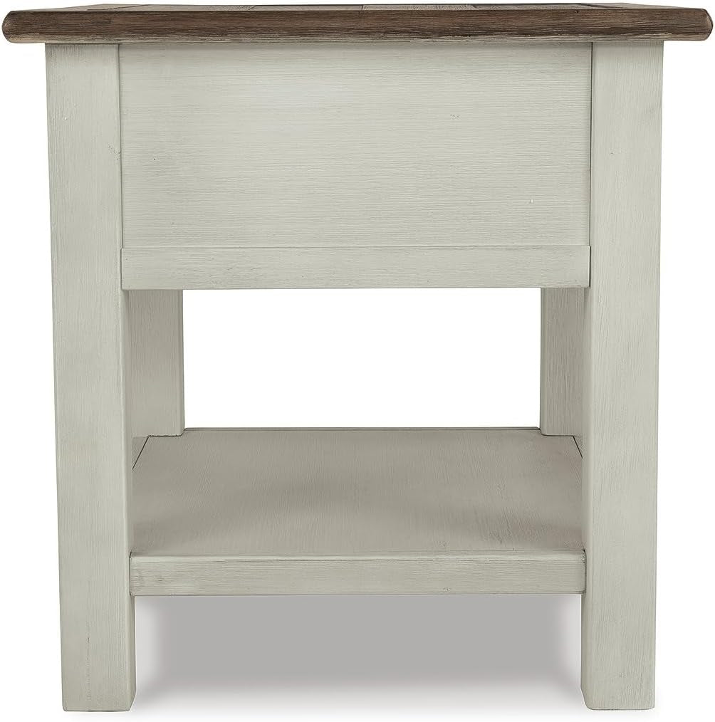 Signature Design by Ashley Bolanburg End Table for Living Room, Two-Tone Distressed Wood Side Table with Smooth-Gliding Drawer, Farmhouse Plank-Style Top, Ideal Night Stand Use, Antique White/Oak