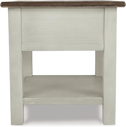 Signature Design by Ashley Bolanburg End Table for Living Room, Two-Tone Distressed Wood Side Table with Smooth-Gliding Drawer, Farmhouse Plank-Style Top, Ideal Night Stand Use, Antique White/Oak