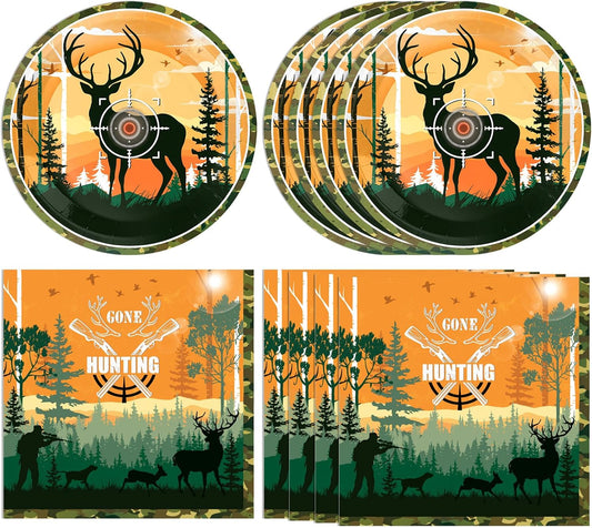 Hunting Birthday Party Decorations Hunting Camo Party Paper Plates Napkins Oh Deer Baby Shower Birthday Decorations Supplies Disposable Dinnerware Tableware for Kids