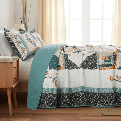 Cotton King Size Quilt Sets, Lightweight King Quilt Bedding Set (98 X 106 Inch) Garden Style Floral Bedspread King Size Coverlet Set for Bed Decorations - All Seasons, 3 Pieces