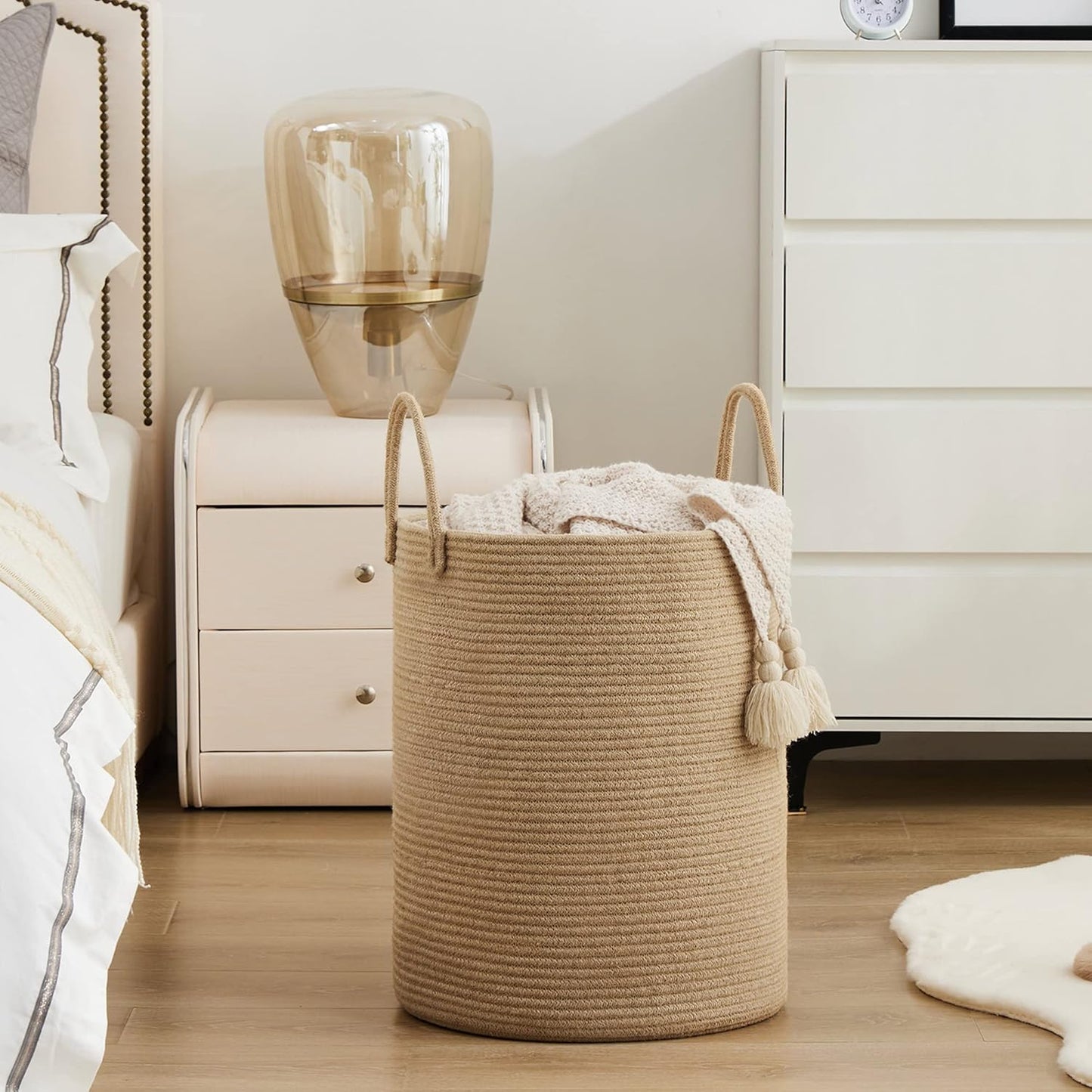 Jute Rope Laundry Hamper Basket by , 58L Tall Laundry Basket, Baby Nursery Hamper for Blanket Storage for Bedroom-Large-Jute