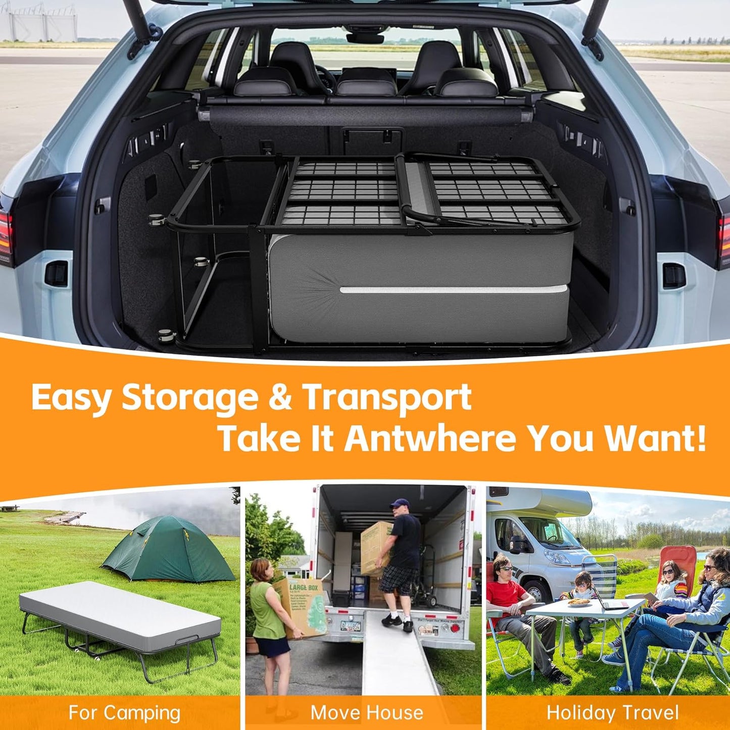 Folding Bed with Mattress, Roll Away Beds with Mattress for Adults, Single Cot Foldable Rollaway Beds, 75" X 31" Portable Bed for Easy Storage, Strong Frame for Guest Room, Small Apartment