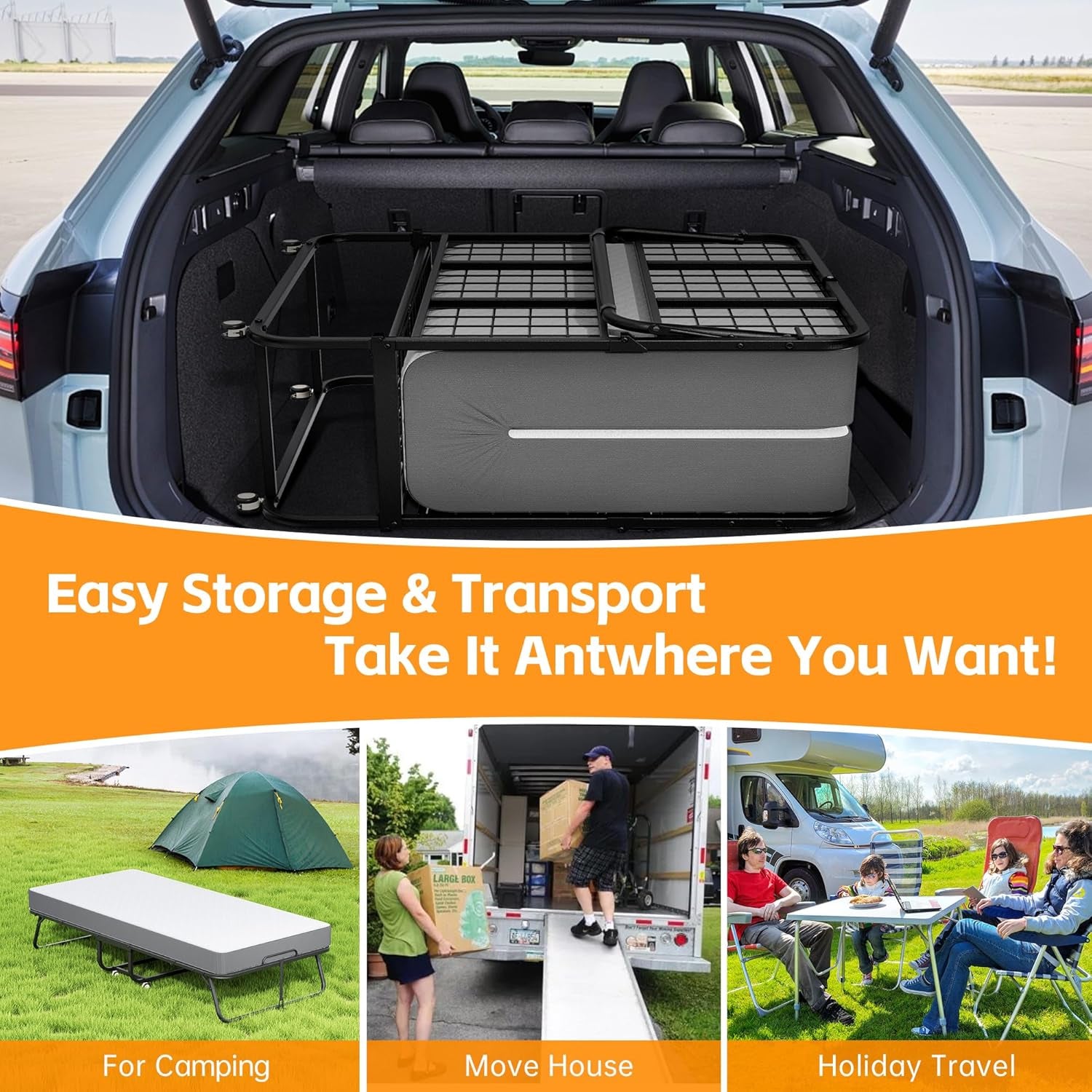 Folding Bed with Mattress, Roll Away Beds with Mattress for Adults, Single Cot Foldable Rollaway Beds, 75" X 31" Portable Bed for Easy Storage, Strong Frame for Guest Room, Small Apartment