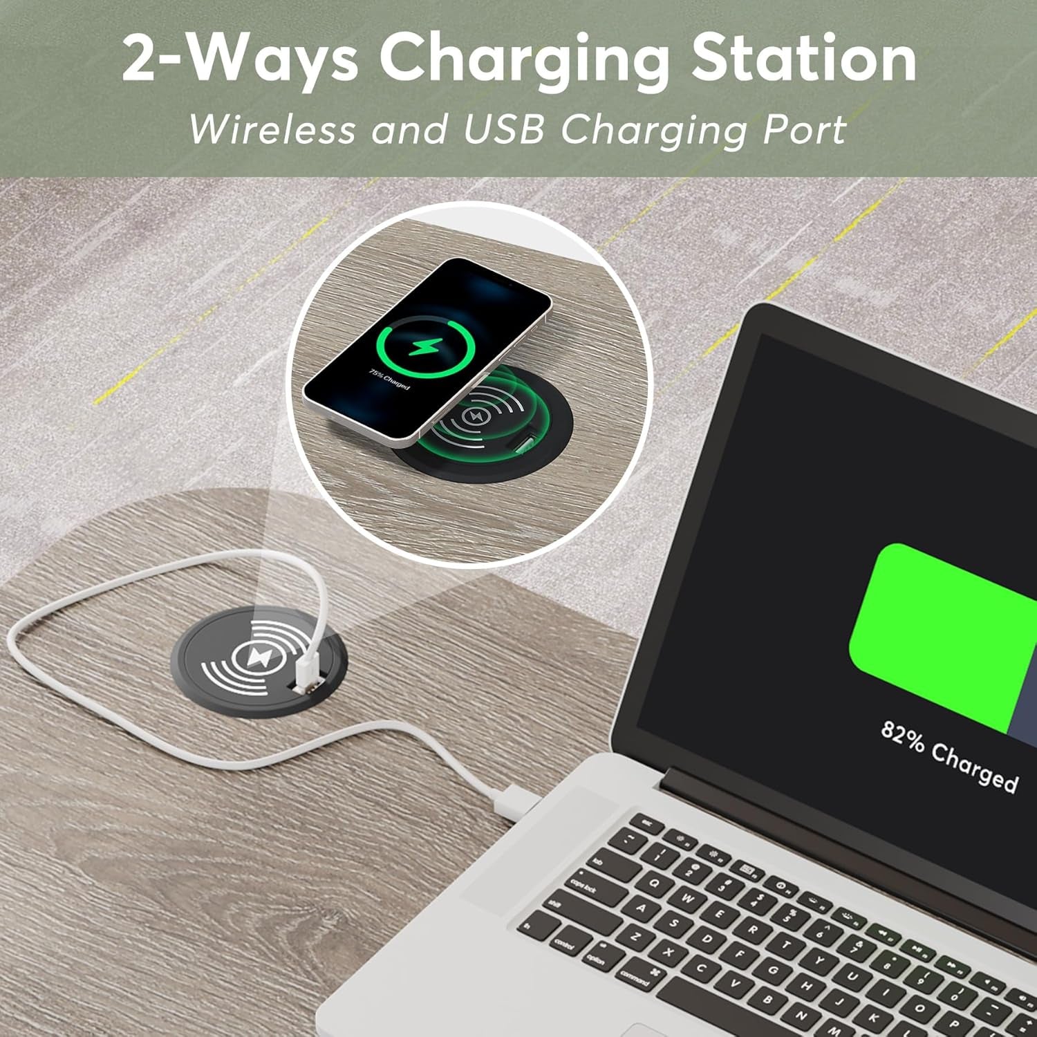 Portable Desk with Power Outlets, Height Adjustable Side Table Sofa Couch Bedside Laptop Computer Cart with USB Charging Ports, Mobile Small Standing Desk with Keyboard Tray