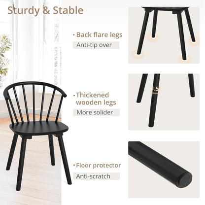 Black Dining Chairs Set of 4, Farmhouse Wood Dining Chairs with Semicircular Backrest, Spindle Dining Chair for Kitchen and Dining Room, 18 Inch