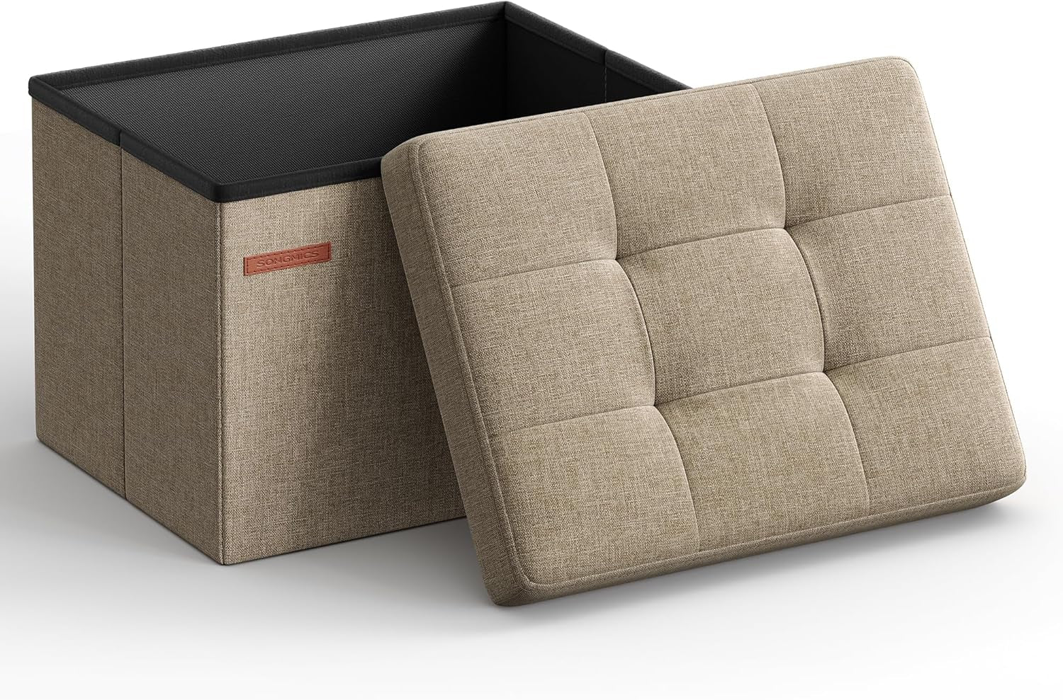 MAZIE Collection - Small Folding Storage Ottoman, Foot Rest Stool, 12.2 X 16.1 X 12.2 Inches, 286 Lb Load Capacity, for Living Room, Bedroom, Home Office, Dorm, Light Taupe ULSF102K01