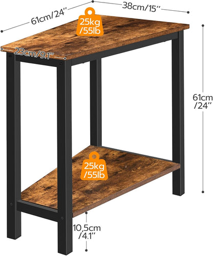 Wedge End Table, Recliner Wedge Side Table with Storage, Industrial Triangle Accent Table for Small Space, Corner, Living Room, Apartment, Rustic Brown BF64BZ01G1