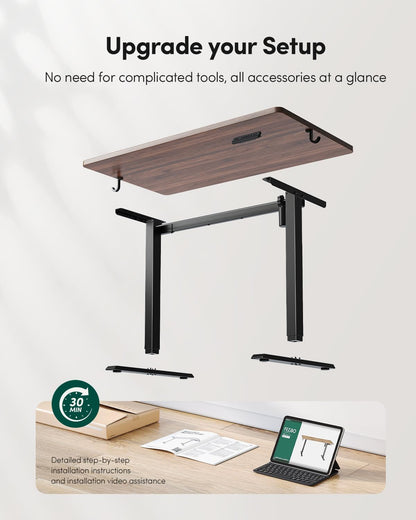 One-Piece Standing Desk Adjustable Height Stand up Home Office Desk, 40X24 Inch Electric Standing Computer Desk, with 4 Memory Presets, Headphone Hook, Rustic Brown