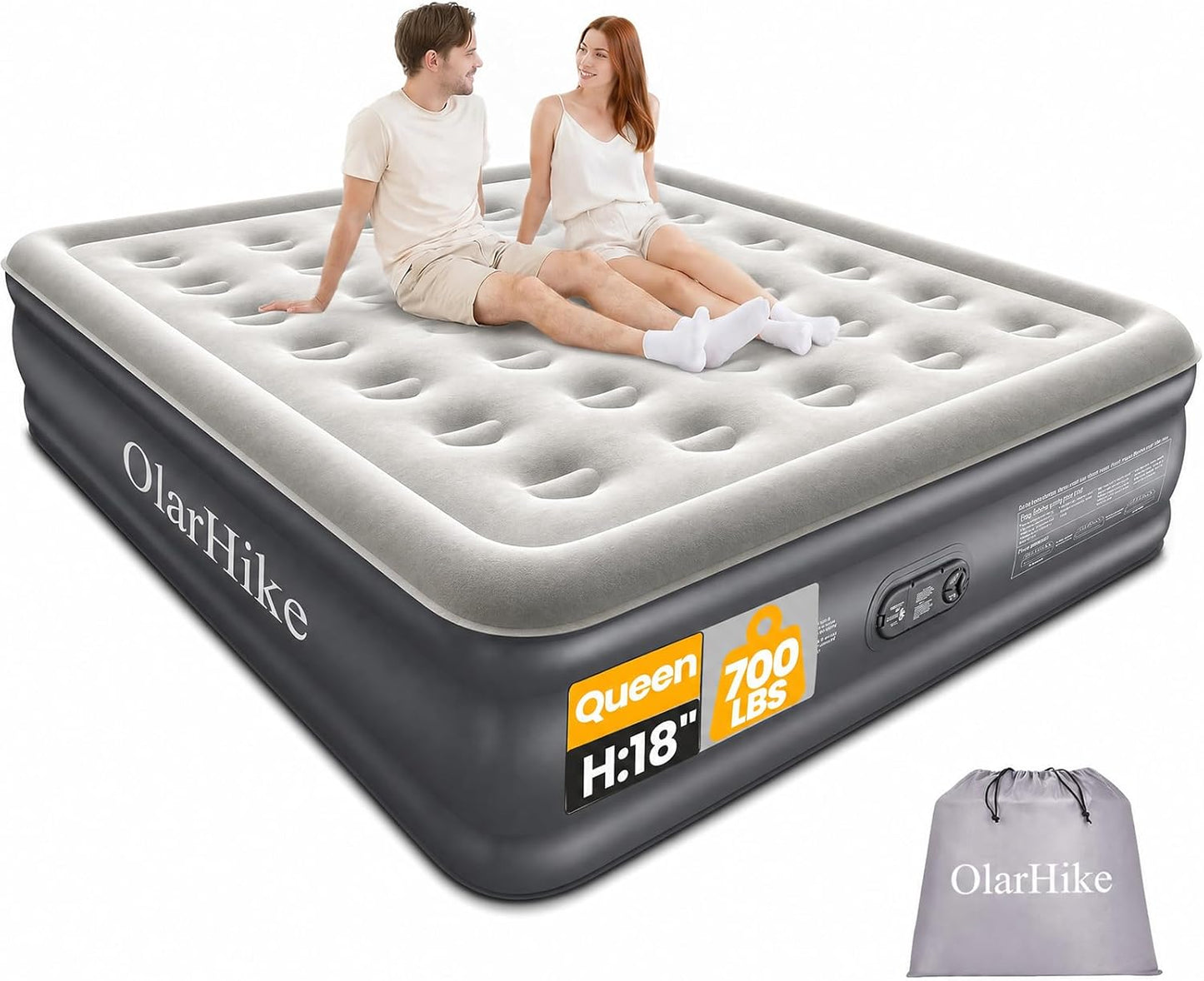 Air Mattress Queen with Built in Pump, Inflatable Mattress Blow up Mattress, 18" Colchones Inflables Foldable Air Bed for Guest & Home, Ideal for Camping, 700Lbs