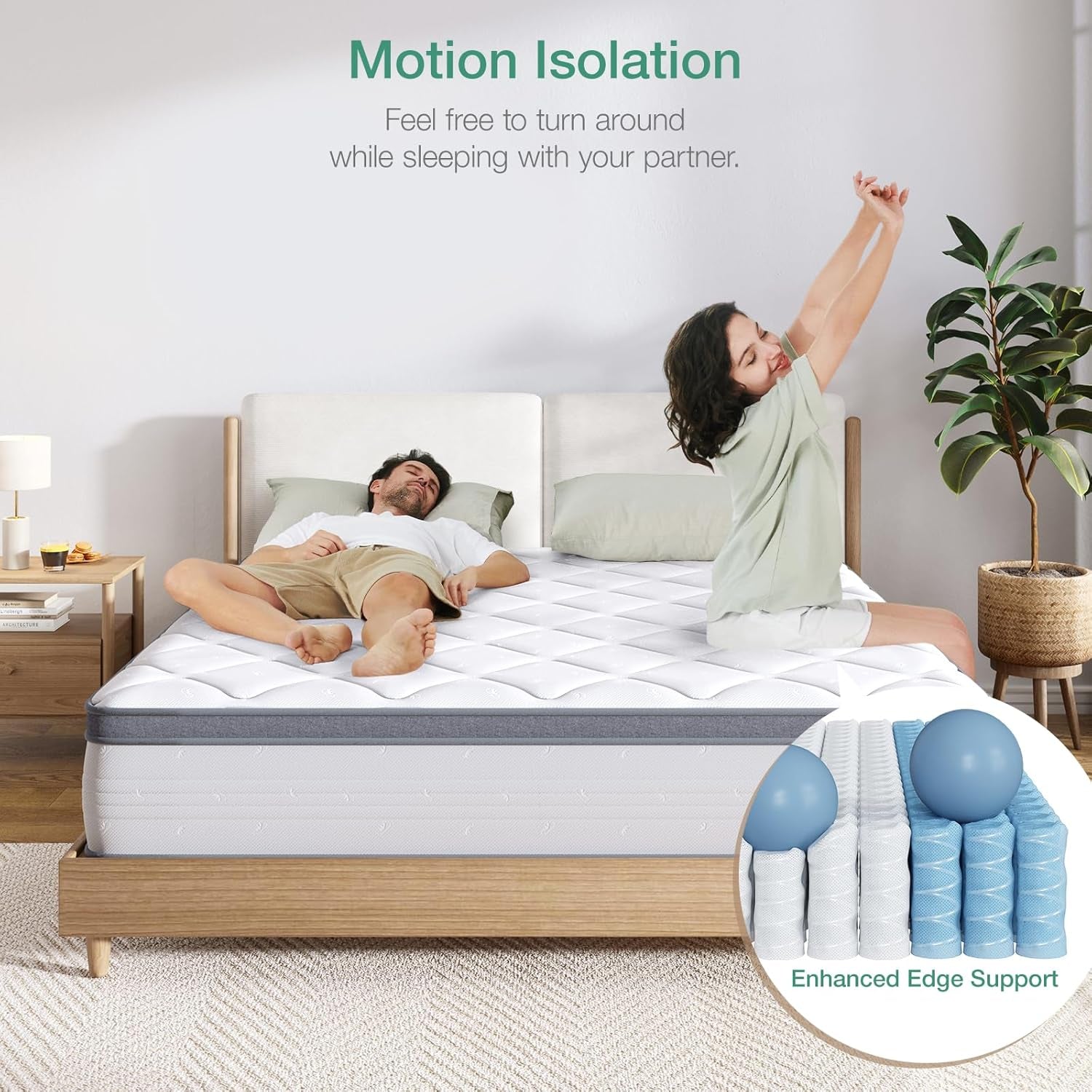 Twin Mattress, 10 Inch Twin Hybrid Mattress for Kids, Pocket Innerspring Pillow Top Mattresses for Motion Isolation, Pressure Relief & Edge Support, Medium Firm Feel