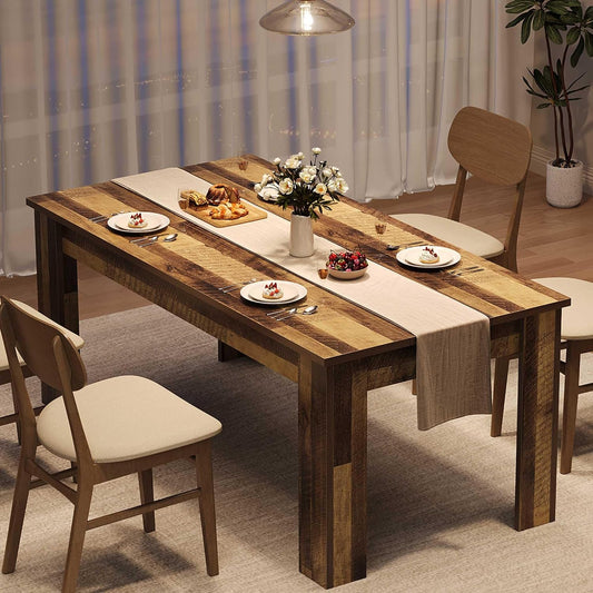 Dining Table for 4-6, 63" Inch Dining Tables for 4, Farmhouse Large Kitchen Dining Table, Rectangular Dining Room Table for Small Space, Wood Dinner Table for Kitchen, Apartment, Rustic Brown
