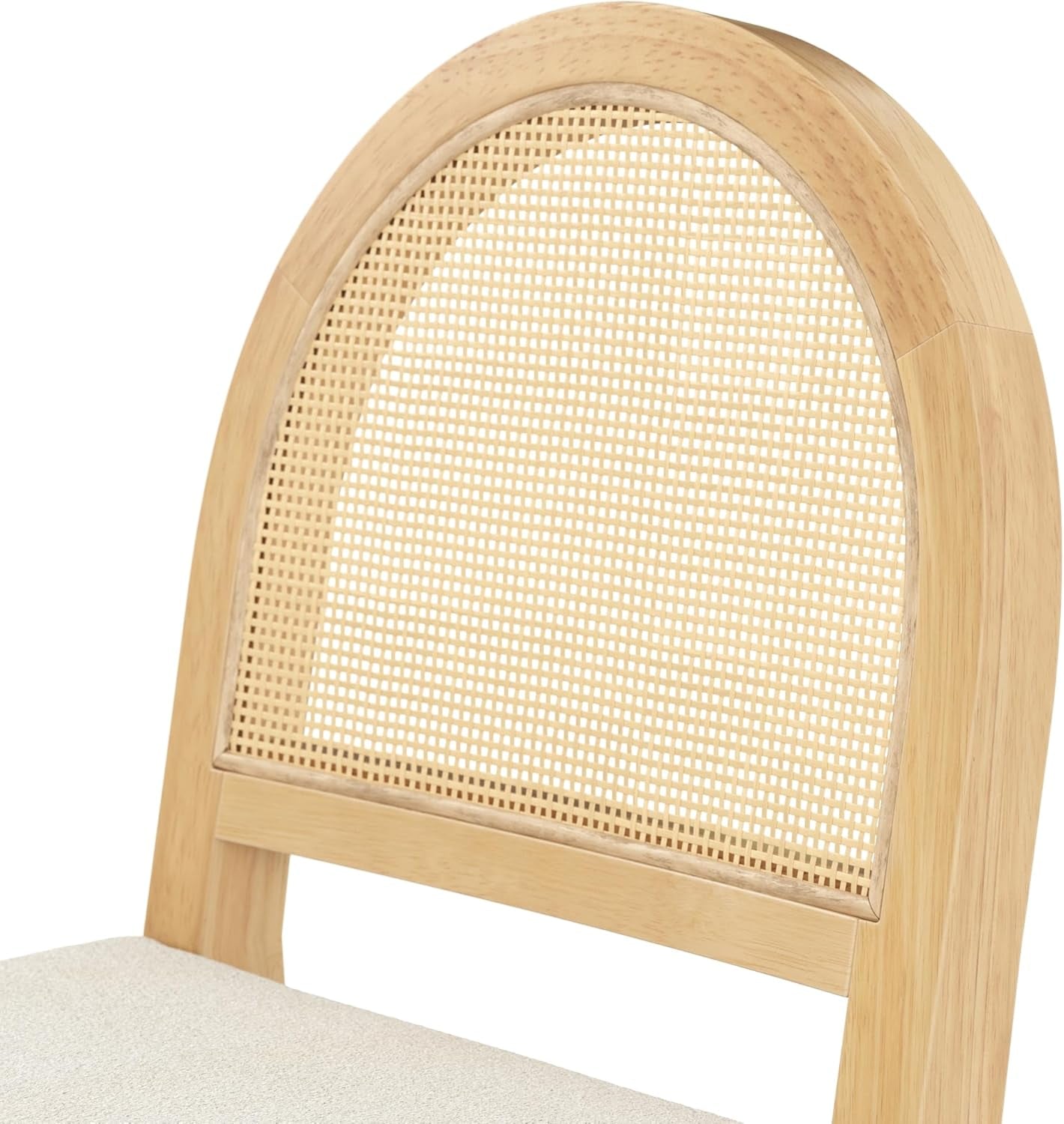 Bailey Upholstered Rattan Bar Stool in Oak Finish Frame, Counter Height Stool with Natural Rattan Woven Back for Kitchen Island, Brown