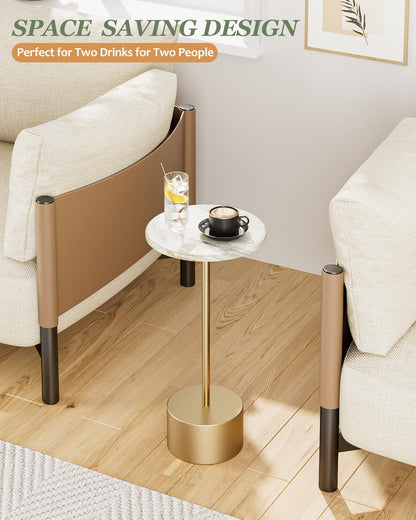 Gold Drink Table Pedestal, round Side Table, Drink Tables for Small Spaces, Pedestal End Table, Small Pedestal Table
