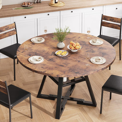round Dining Table for 4,Kitchen Dining Room Circle Dinner Pedestal Table,Space Saving Wood Kitchen & Dining Room Furniture (Vintage, 47In)