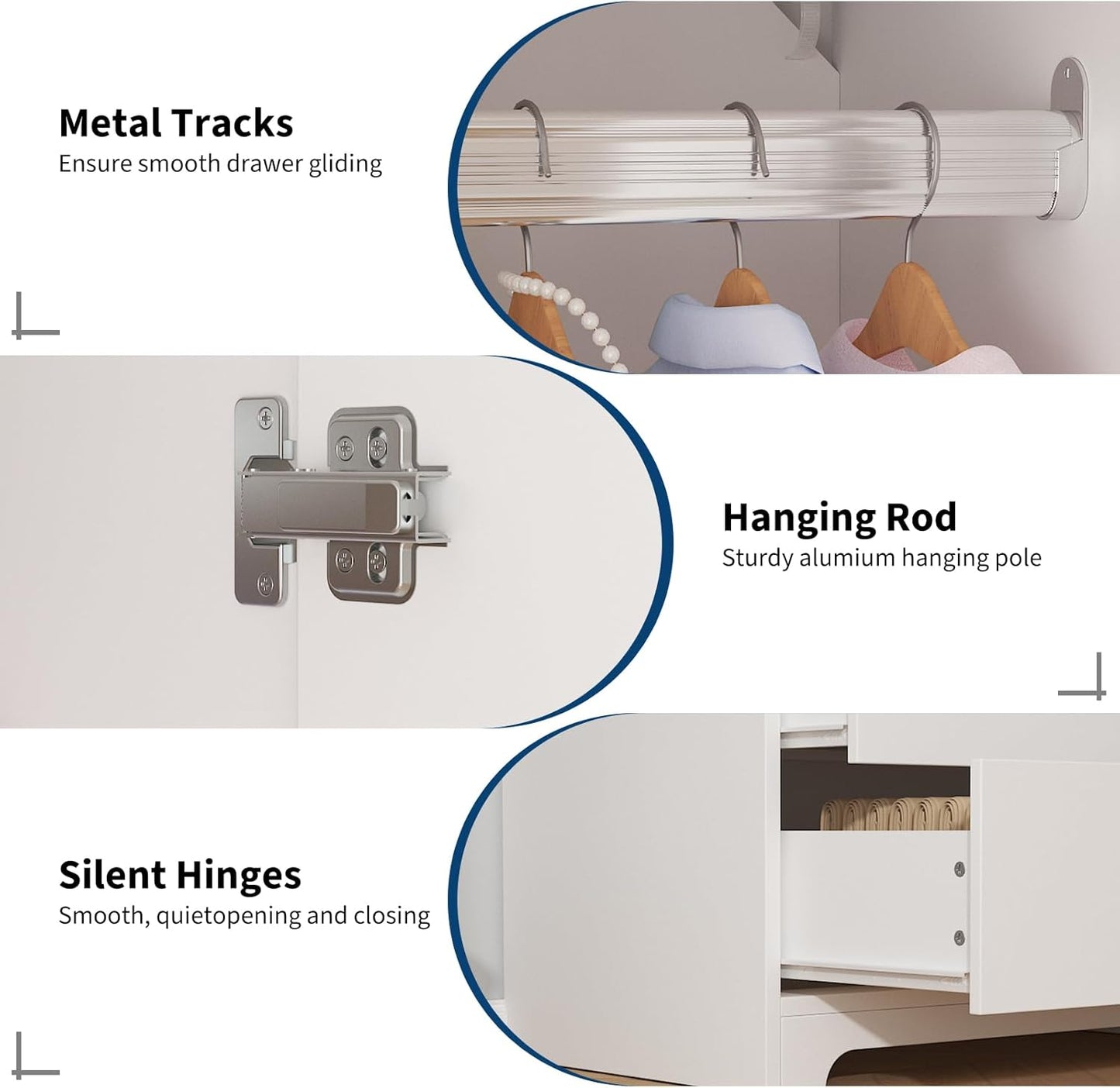 71" Armoire Wardrobe Closet, Modern Wooden Bedroom Armoire with 2 Drawers & 2 Doors and Adjustable Shelves，Clothing Storage Cabinet with Aluminum Hanging Rod, Locker